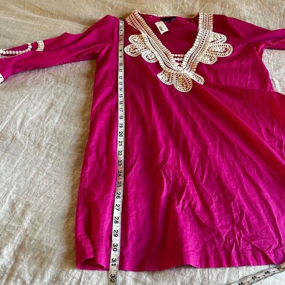 Cute J. Crew NWT Corded Trim Short Hot Pink Tunic Embroidery Dress Beach Pool - Picture 5 of 10